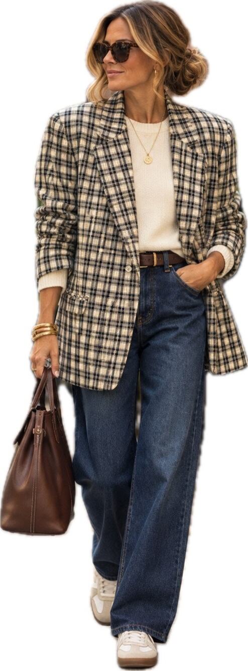 Vintage 90s Sag Harbor Plaid Blazer Women's 14 Beige Black Oversized NWT